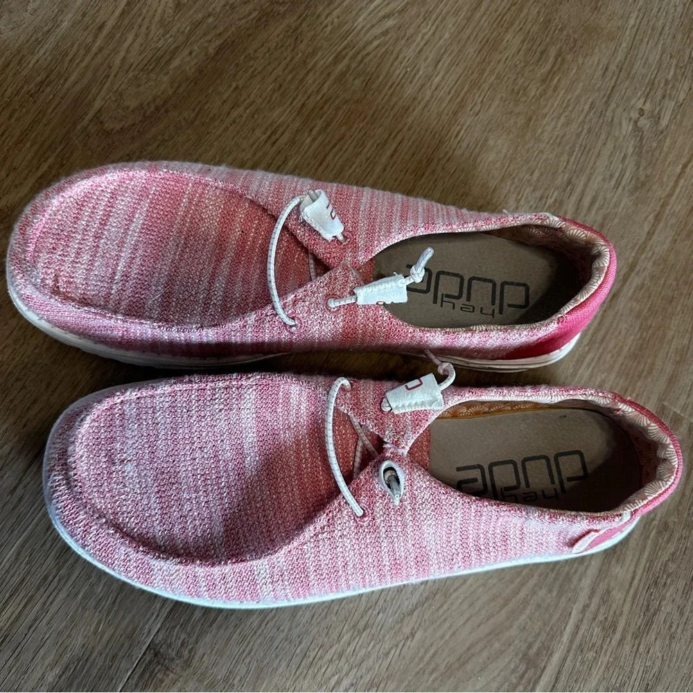 Hey Dude Wendy Stretch Coral Pink Knit Slip-On Shoes Lightweight Casual Size 12